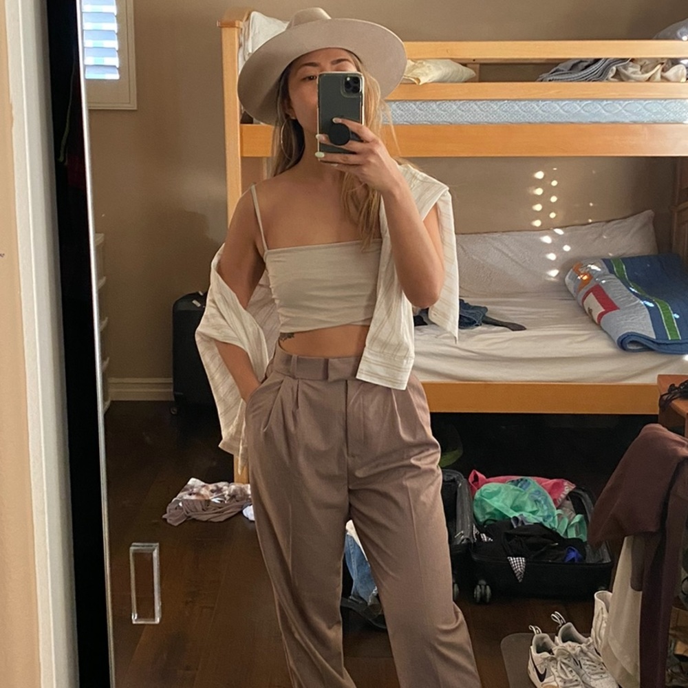 H&M cream/tan loose fit trousers